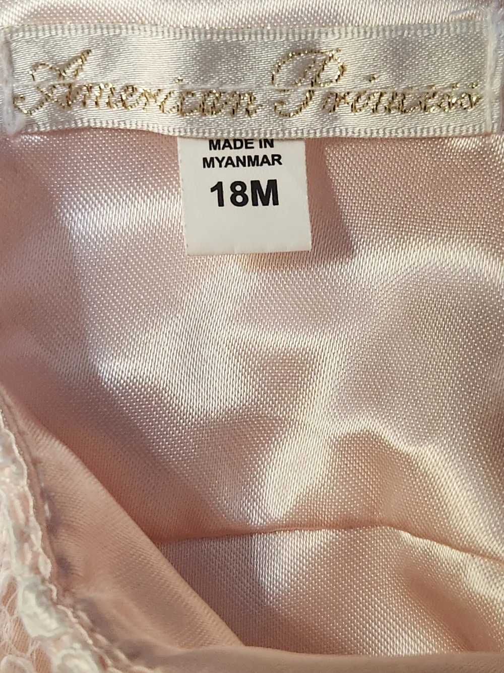 American Princess Pale Pink Lace Pearl-Trim Dress, S-18mons, EPreLC